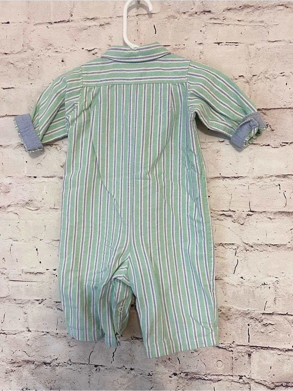 Ralph Lauren Green and White Striped Baby One-Piece
